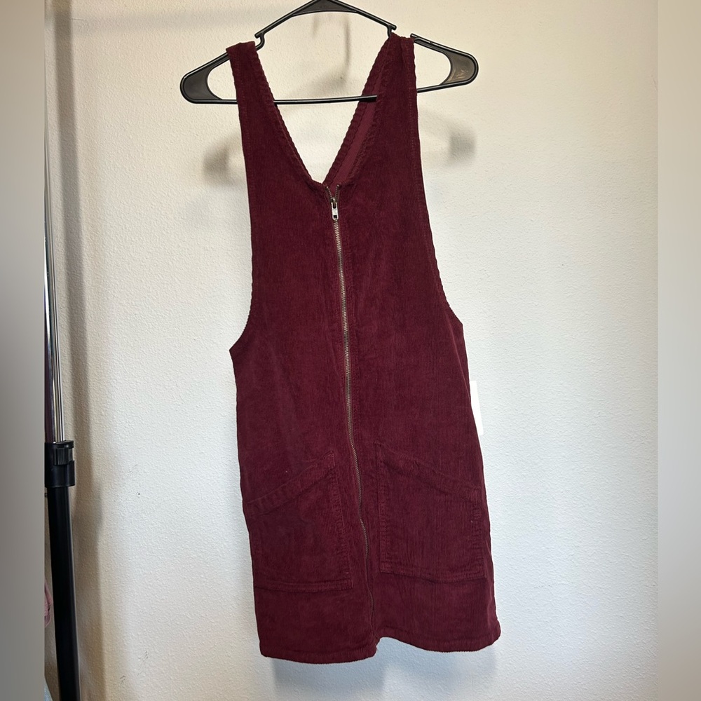 corduroy maroon zipper dress short